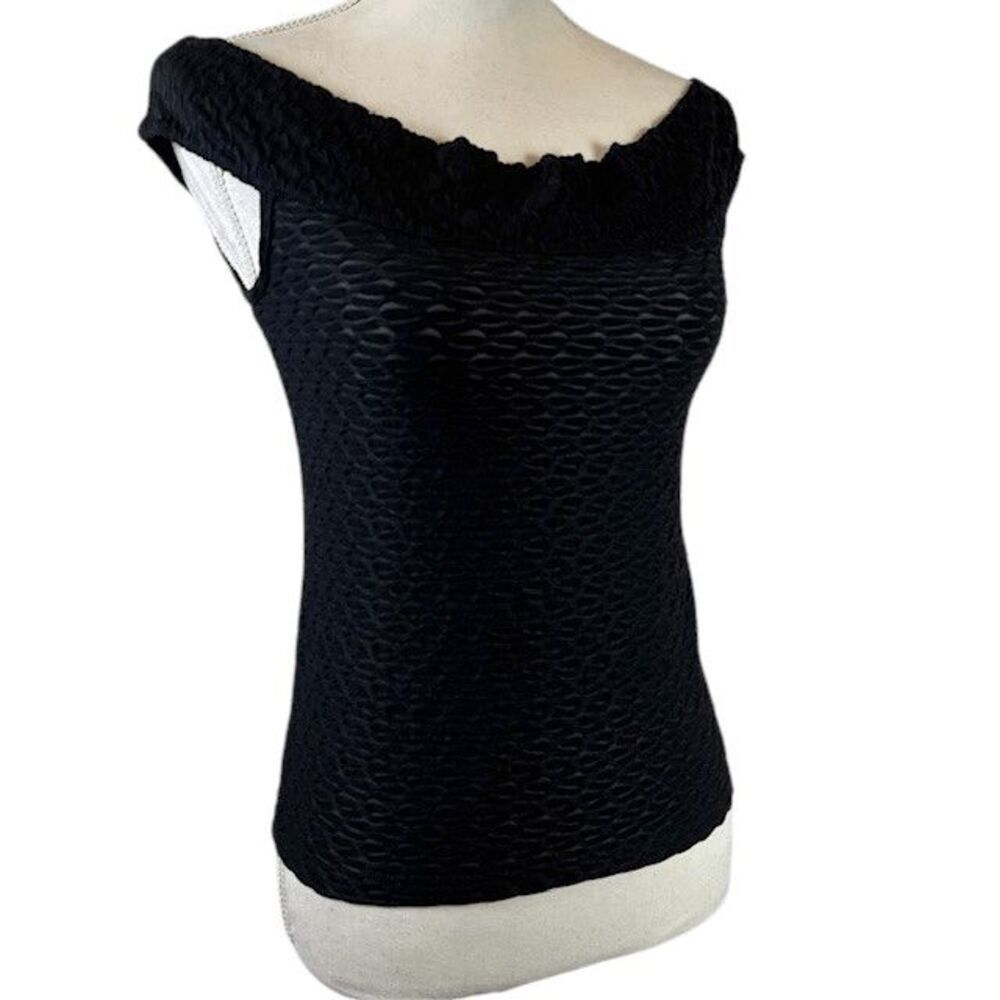 Anne Fontaine Paris Off the Shoulder Bubble Textured Sleeveless Top Black Medium
